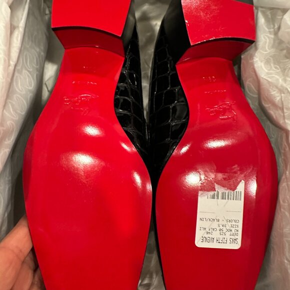 Christian Louboutin MJ MOC 50 Croc Leather Heeled Loafers Shoes Chain CL - Picture 15 of 16